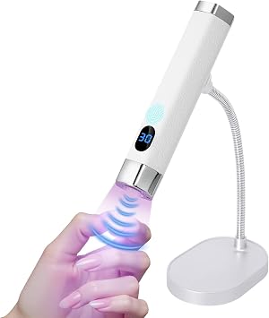 Mini Nail Lamp for Gel Nails with AI Sensor & Magnetic Stand,Rechargeable | Handheld or Hands-free,Flash Cure Nail Lamp for Gel X & Press on Nails,Gooseneck UV Light with LCD Display & 2 TimersWhite