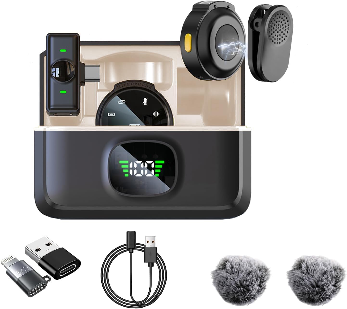 2 Pack Wireless Lavalier Microphone for iPhone 15, Android, USB C, ipad with Adapter Included, Noise Cancellation Mini Lapel Mic for YouTube, Recording, Vlog, Facebook Live Streaming (Cream) Android / iPhone / iPad / PC Cream