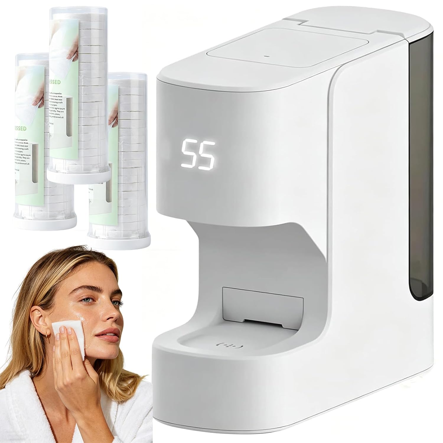 Hot Face Towel Heater Machine, Hot Towel Dispenser Automatic Towel Warmer 55°C Constant Temperature, 20 Compressed Towels Smart Voice Alerts, Towel Warmers for Bathroom Home Spa (Machine+3 Towel)
