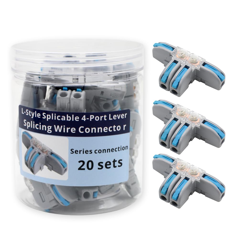 T-Shape Connectors for Wiring, 20 Pcs T-Shape Lever Nut Wire Connector for 28-12AWG, Splicing Connectors kit Includes 10 Orange Handle and 10 Blue Handle Wire Connectors.