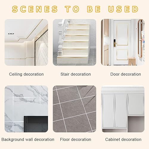 Miniatura 2 de Azulejos de suelo con líneas de lámina dorada, cinta de espejo metalizada, adhesivo autoadhesivo para azulejos, cinta decorativa impermeable para