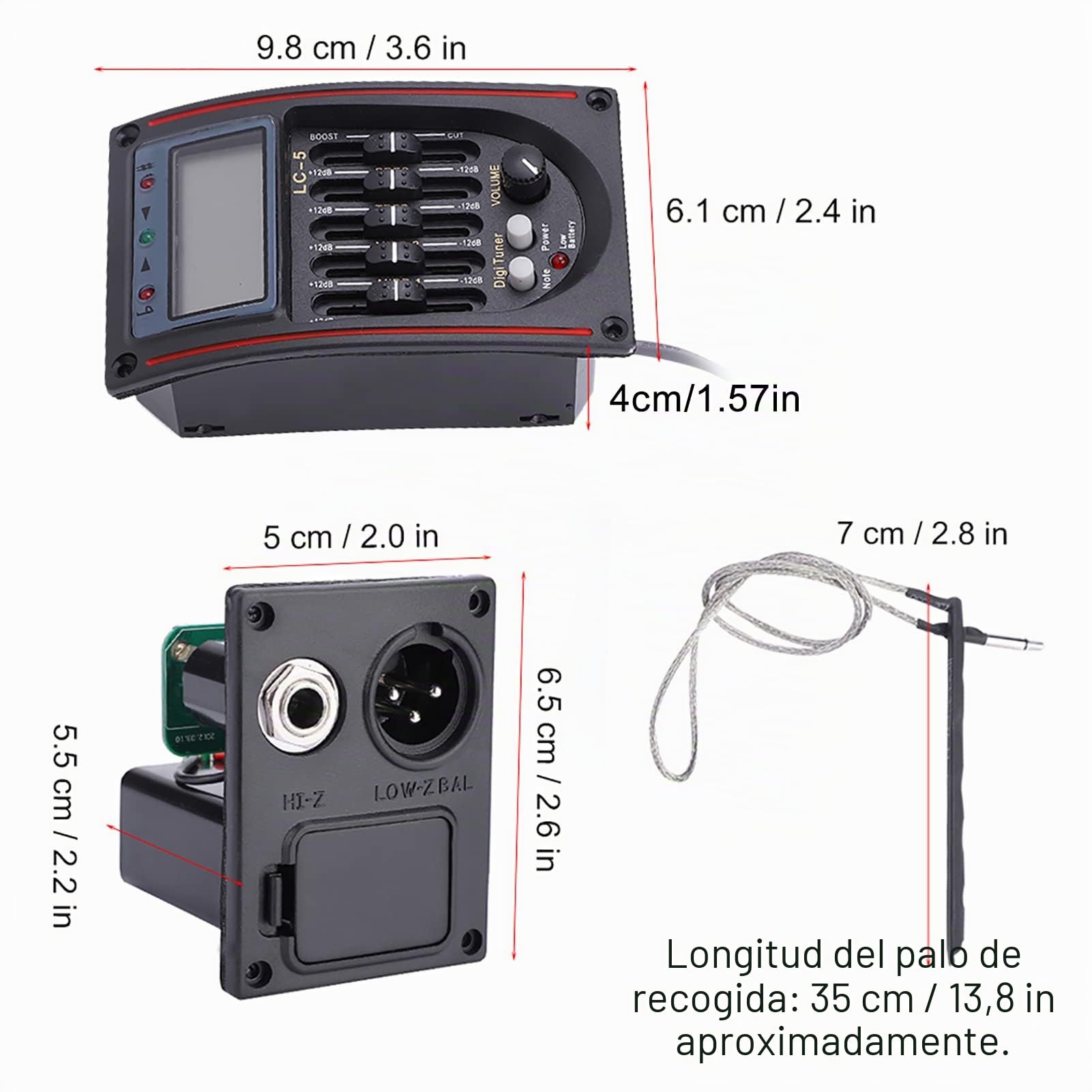 Ecualizador de preamplificador de guitarra acústica LCD de 5 bandas profesional para amantes de la música. Para los entusiastas de la guitarra