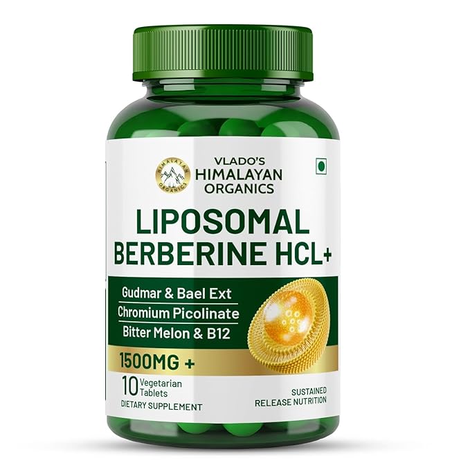Vlado's Himalayan Organics Liposomal Berberine for weight loss HCL+ 1500mg+ with Piperine, Chromium, Bitter Melon, Bael, Gudmar & Vitamin B12-10 Veg Tablets