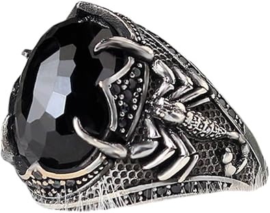 Scorpion Model Ring-Zircon Ring-925k Unisex Silver Jewelry-Vintage Gemstone Ring-Gift for Him and Her-925k Turkish Handmade Sterling Silver Black Ring