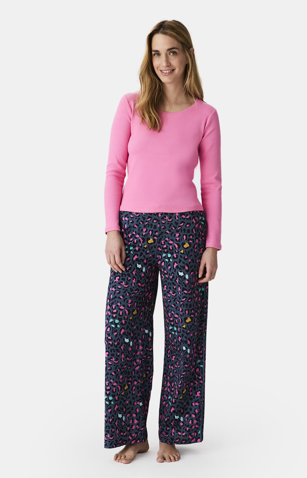 ARTHUR - Tee-Shirt Femme - Tee-Shirt Côtelé ou Haut de Pyjama Femme - Col Rond et Manches Longues - Mélange Coton