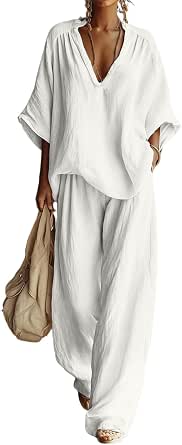Women's Lightweight V-Neck Tunic and Wide-Leg Pants Set