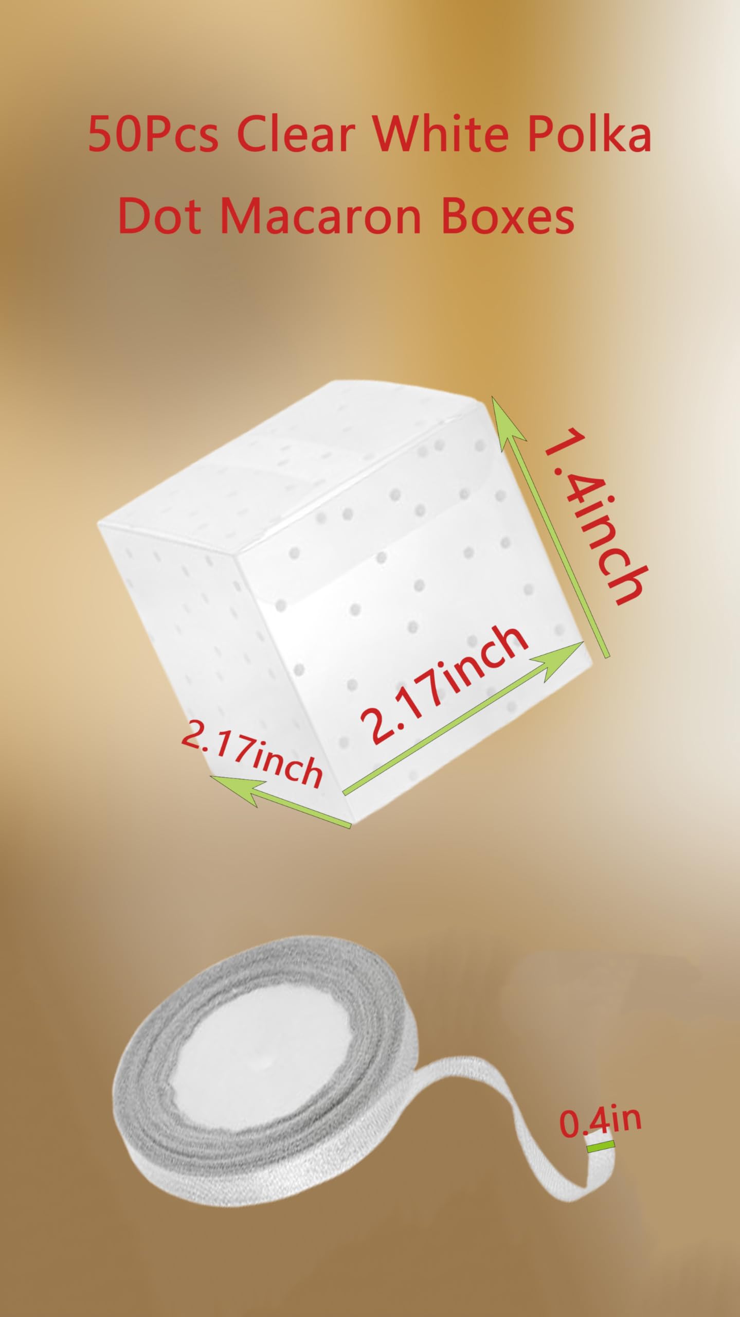 Sweet seven 50 Clear White Polka Dot Macaron Boxes for Wedding and Baby Shower Party Favors Cute Minigift Candy Boxes Fits 2 Macarons Includes 1 Roll Silver Ribbon