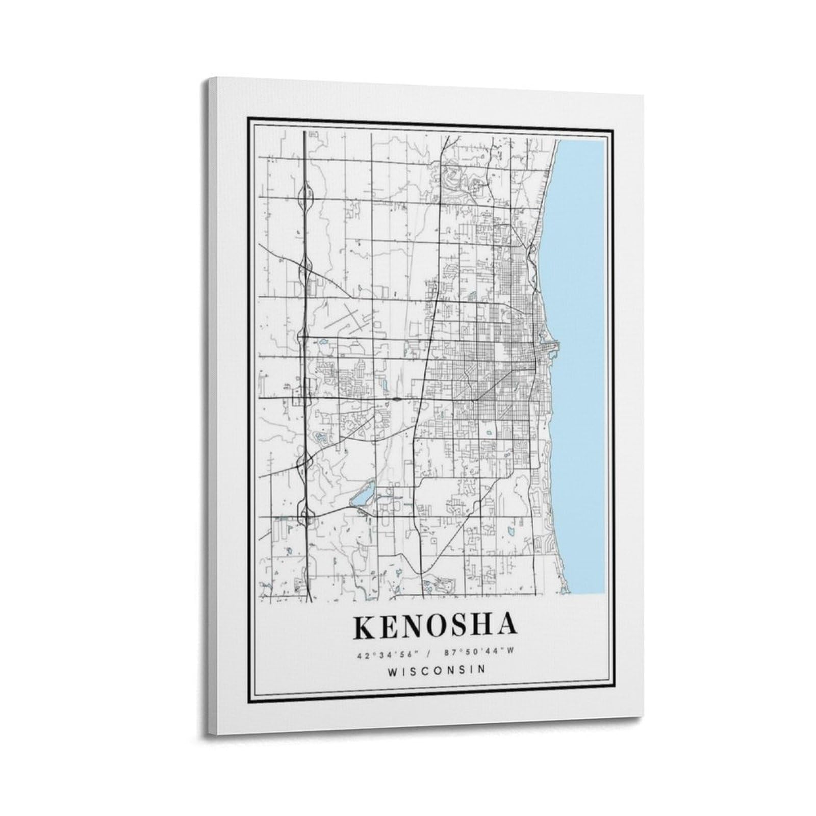 xiaoxiaoshen Kenosha Wisconsin Map Canvas Poster Wall Art Prints Room Aesthetic Murals Bedroom And Living Decorations 24x36inch(60x90cm)
