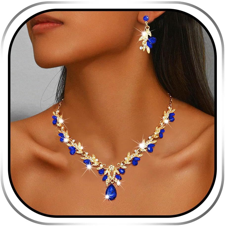 Sixexey Bridal Wedding Jewelry Set Gold Crystal Rhinestone Neck Jewelry Prom Costume Jewelry Necklace for Women