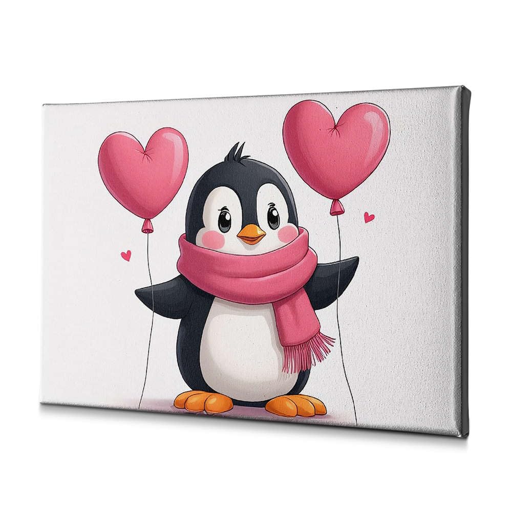 Tableau pingouin mignon 30x40 cm avec ballons cœur pour déco murale rustique - 5