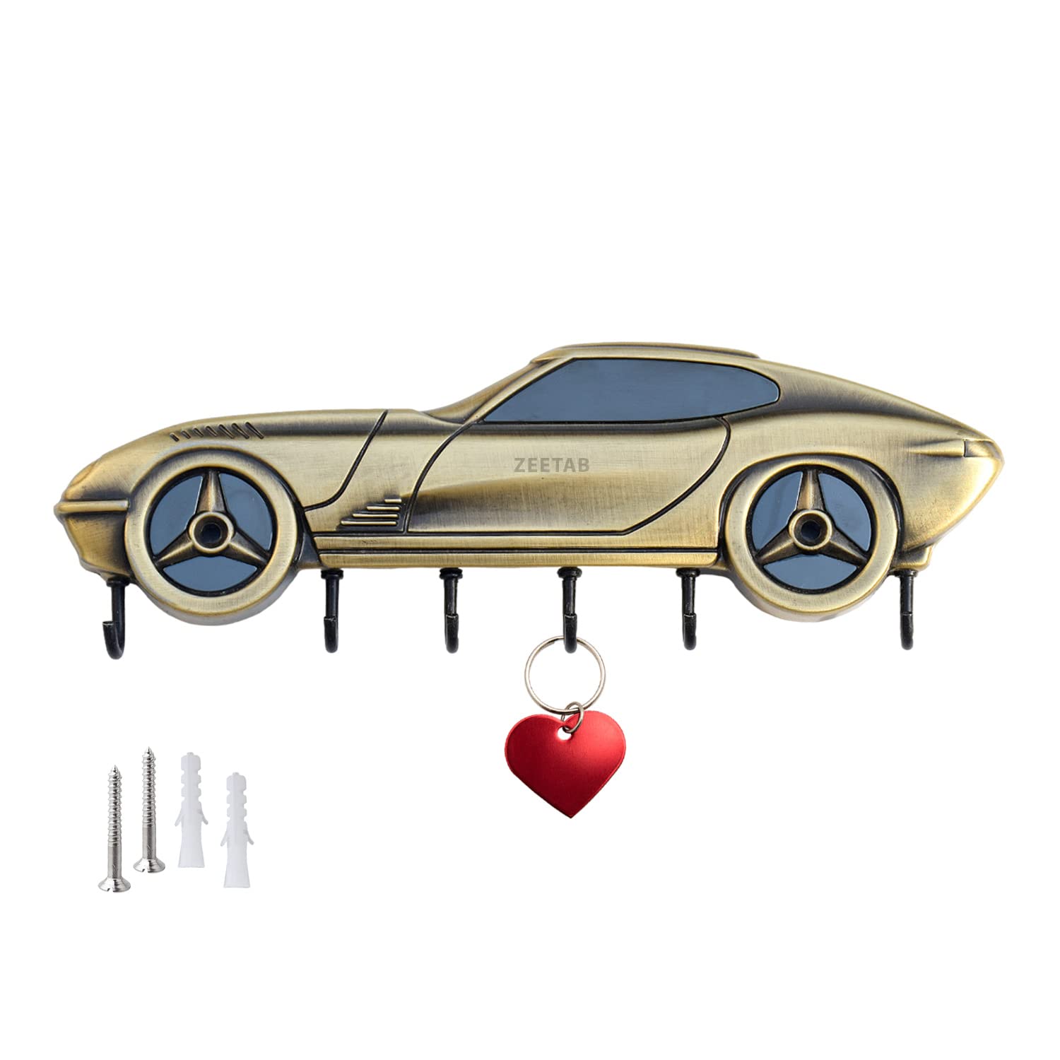 Zeetab Car Key Holder | Car Key Stand & Brass Metal Wall Mount Hanger with 6 Hooks | Home Decor Gift (20x7cm) (Gold) (B0CB76P6M5) Amazon Price History, Amazon Price Tracker