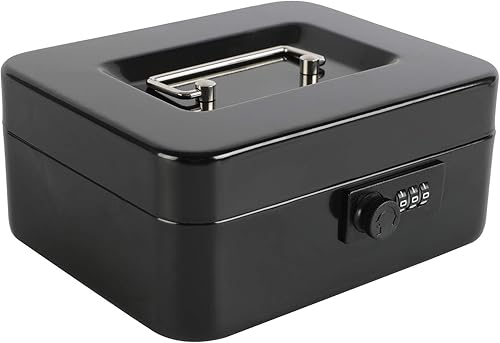 xydled Caja fuerte de acero con cerradura de combinación, caja fuerte para dinero con bandeja extraíble para monedas, tamaño mediano, 7.87 x 6.30 x