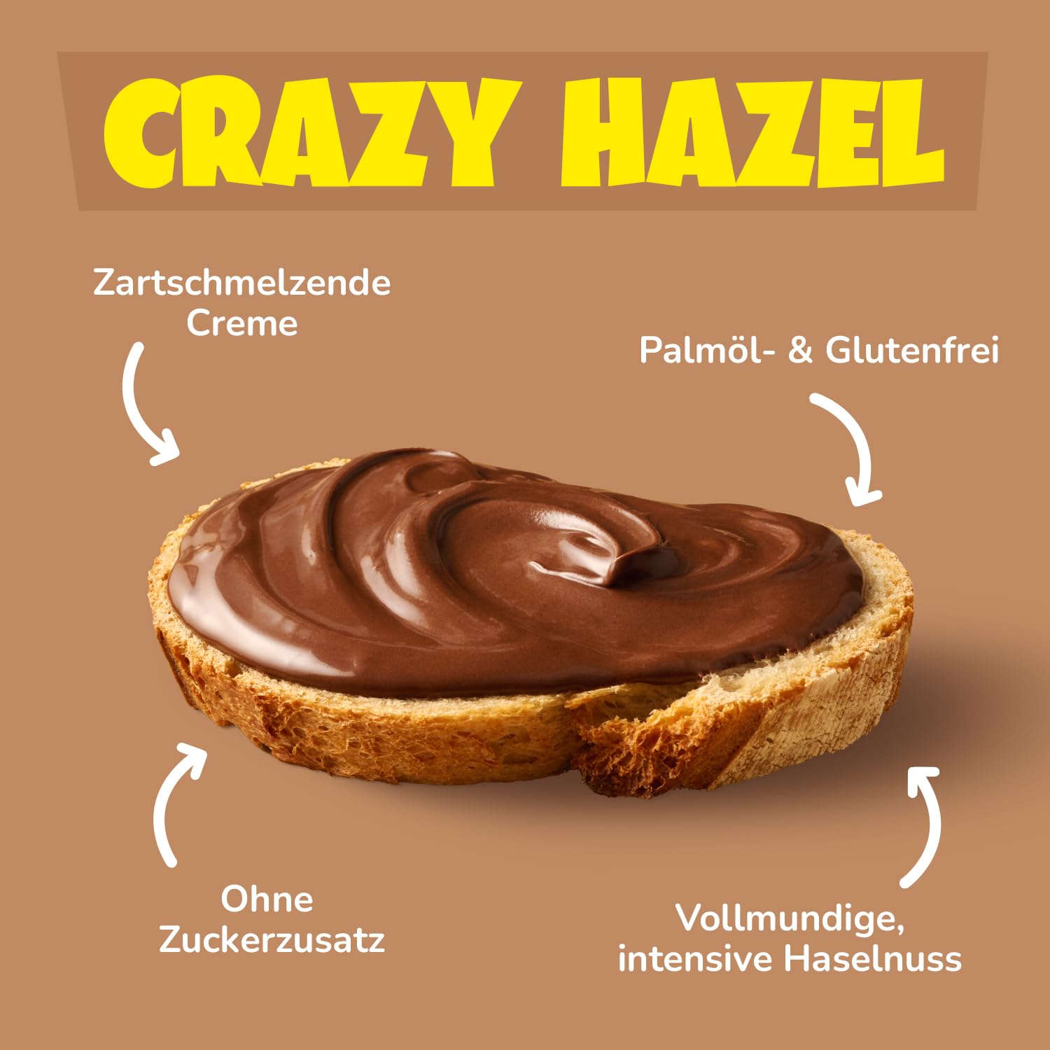 ahead CRAZY HAZEL | 6 x 200g Haselnusscreme ohne Zuckerzusatz | Super leckerer Schokoaufstrich mit 80% weniger Zucker* | Ohne Palmöl, glutenfrei & vegetarisch | Zuckerarmer Brotaufstrich Schokocreme