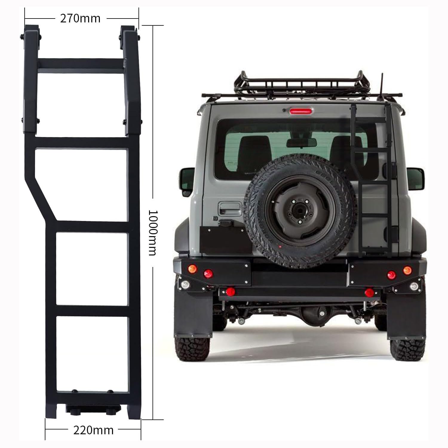 Scaletta posteriore per Suzuki Jimny Sierra JB64 JB74 2019-2024, scala posteriore Cross Country per Jimny, scala posteriore integrata, nera
