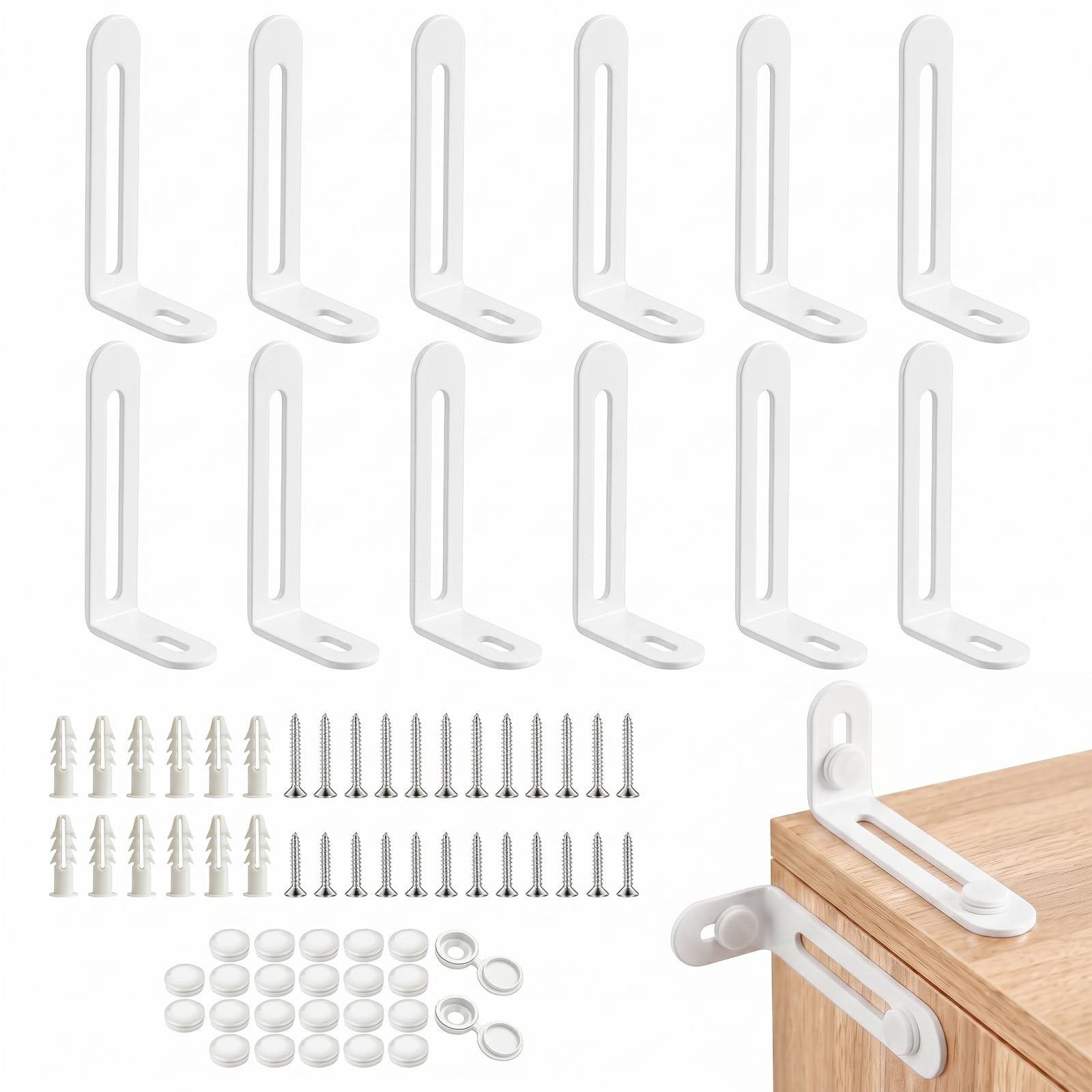 suufrue Baby Proofing Furniture Anchors, 12-Pack, Steel, Anti-Tip, White