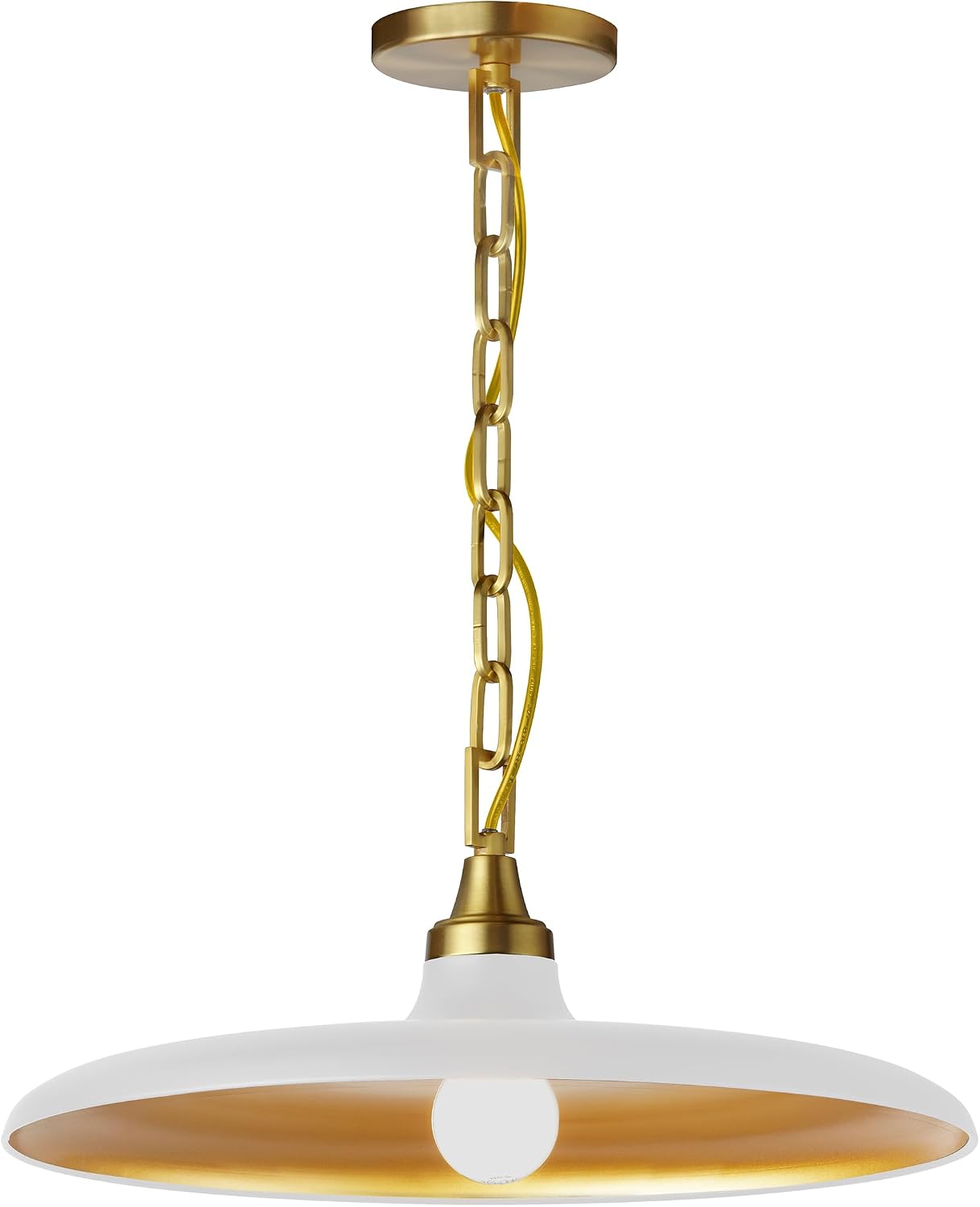 Dainolite Quentin Contemporary Pendant Light, 24", Matte White and Gold, Aged Brass, Sloped Ceiling Compatible