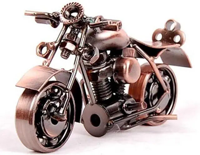 Metal Motorcycle Sculpture - Handmade Harley Davidson Figurine for Desk Decor
