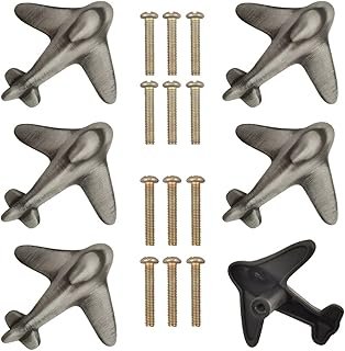 Beyoo 6 Pack Airplanes Knob Door Handle Cabinet Pull Dresser Single Hole Plane Shape Knobs Handles Drawer Pulls for Kitchen Furniture Cabinet Wardrobe Cupboard (Ancient Silver)