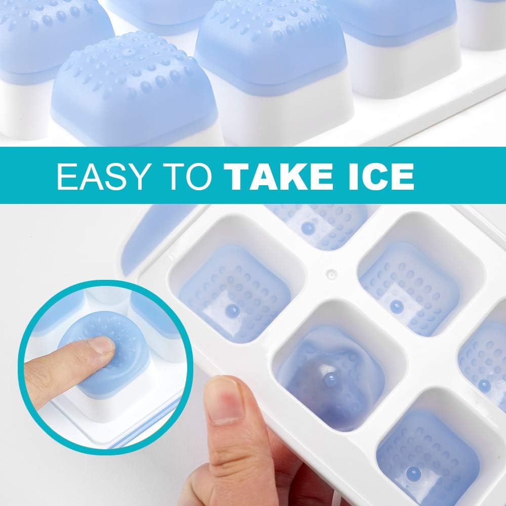 2PCS Premium Silicone Ice Cube Tray With Spill-Resistant Lids - BPA Free - Easy Release And Flexible – Make 20 Ice Cube - Large Square Ice Cube Molds – Blue&Green