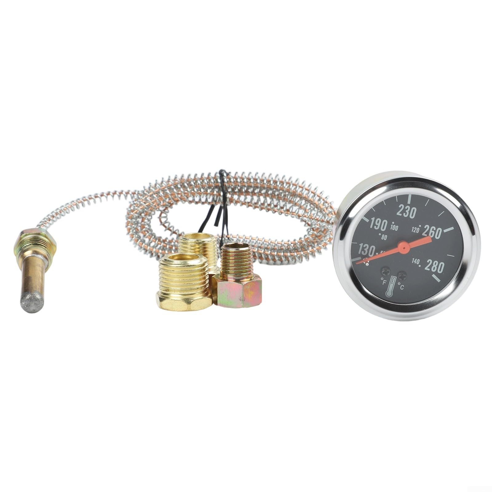 Jauge de température de l'eau de 52 mm pour voitures, bateaux, thermomètre de liquide de refroidissement de moteur mécanique de 50 à 140 °C avec câble de 1,8 m de construction en métal