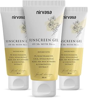 Nirvasa SPF50+ Sunscreen Gel (3x50ml) with 5% Niacinamide | Broad Spectrum UVA/UVB Protection, PA+++ | Lightweight, Non-Gr... Price In India