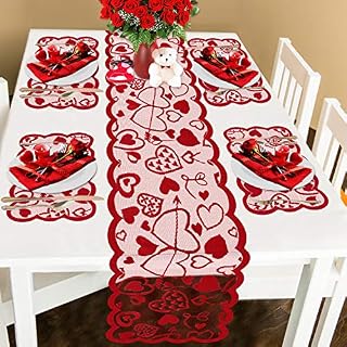 Comken Valentine's Day Table Runner and Placemats- Red, Set of 5 | 1PC