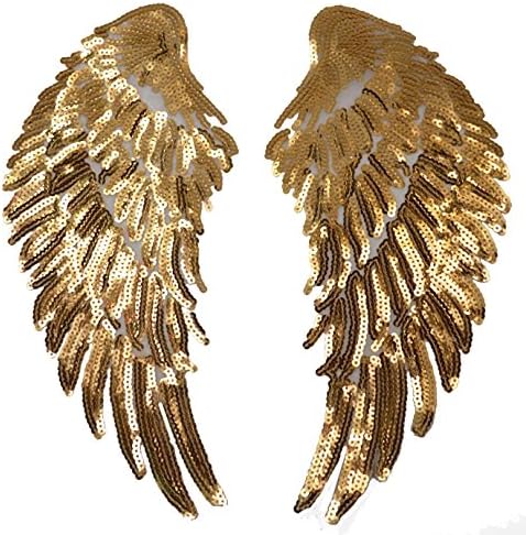 LA HAUTE Iron on Patches Embroidered Sequins Angel Wings Patches DIY Badge Applique,2 Packs