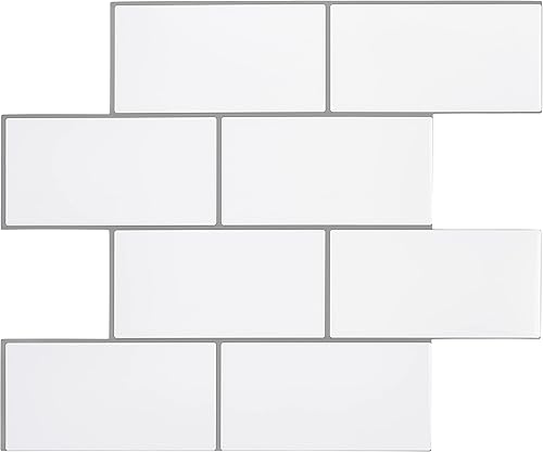 Miniatura 12 de Avant Decor 8 azulejos Gel 3D Metro mediano Pelar y pegar cocina y baño, PVC grueso 10.6 x 12.6 pulgadas Blanco mármol,Negro -,Blanco