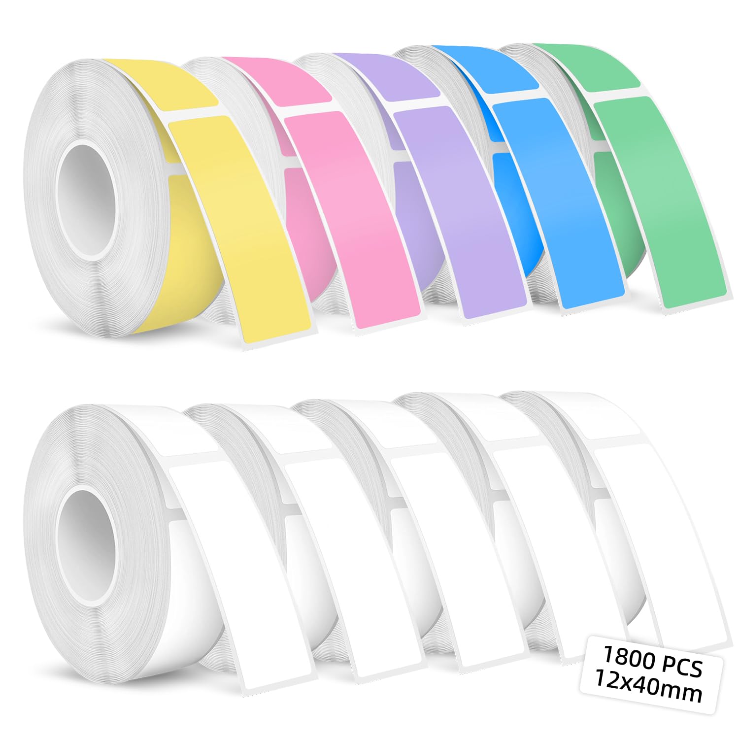 Cinta de etiquetas D30 1800 etiquetas D30 compatibles con impresora térmica portátil Phomemo, 12 x 40 mm, 10 rollos, colorida