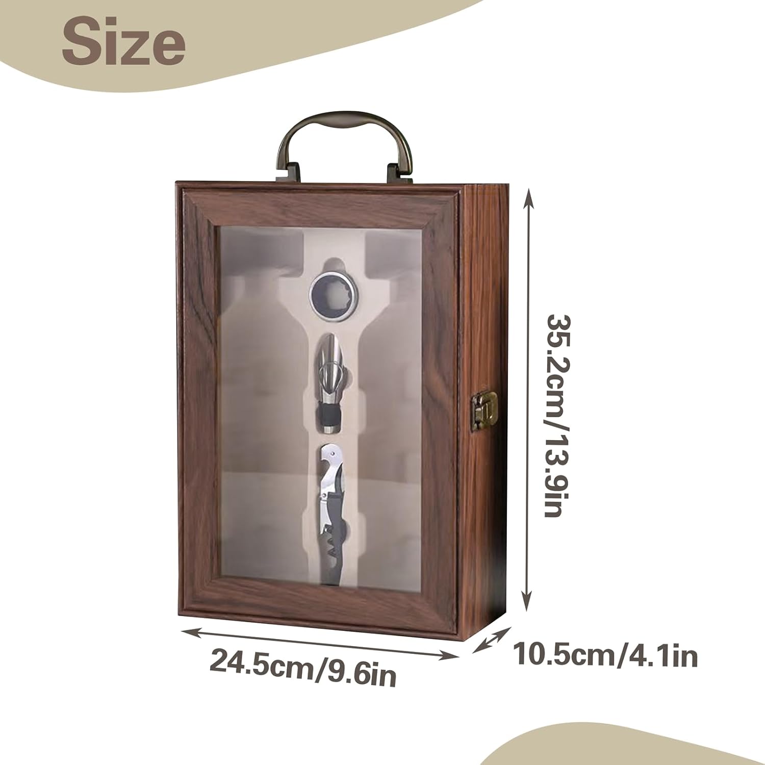 Wine Gift Box with Clear Window, 2 Bottle Top Handle with 3 Wine Accessory, Retro Wood Bottle Holder, Wine Storage Box for Wedding Party Gift Birthday Home Storage and Wine Tasting Party