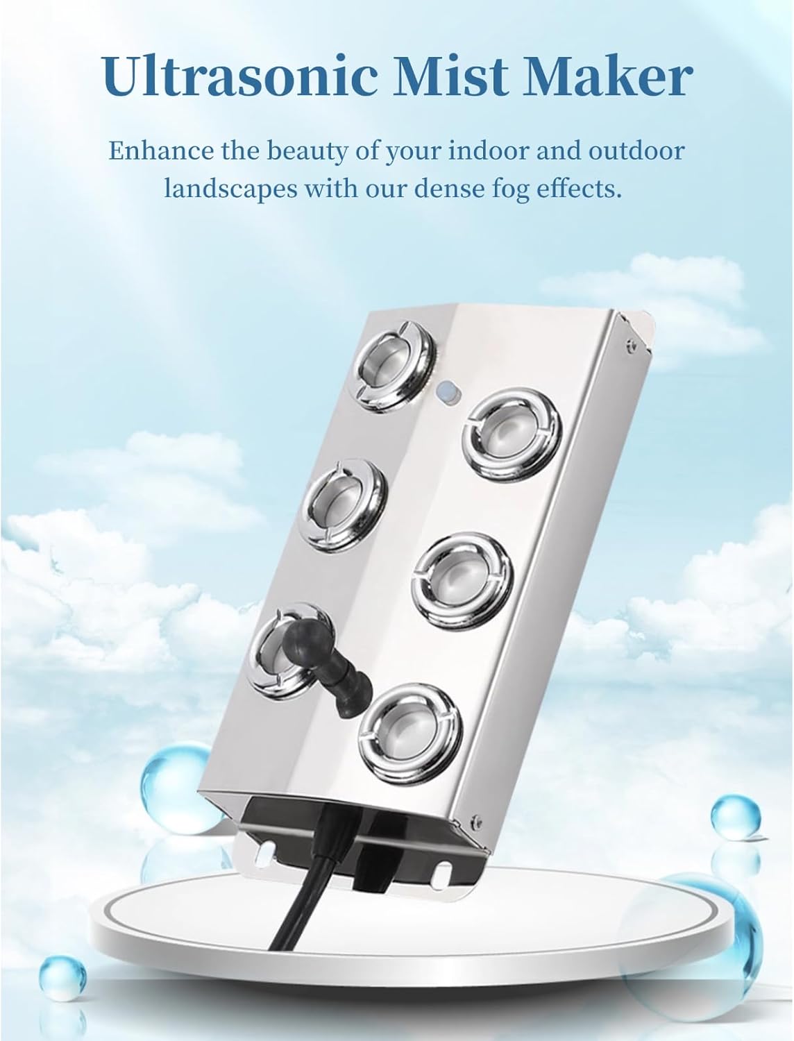 Mist Maker Fogger 6 Head, Mist Fogger with Power Supply, Mist Maker Fogger Water Fountain, Water Proof Mister for Landscape Garden