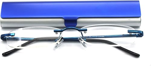 EYE ZOOM Lentes de lectura sin montura con estuche delgado para hombres y mujeres, negro, dorado y metálico, azul y rojo EYE ZOOM Lentes de lectura sin montura con estuche delgado para hombres y mujeres, negro, dorado y metálico, azul y rojo