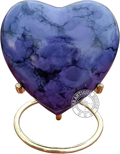 Miniatura 5 de Urna de cremación morada para cenizas, urna de corazón de recuerdo con caja negra y soporte de latón, mini urna para tu ser querido, adulto y
