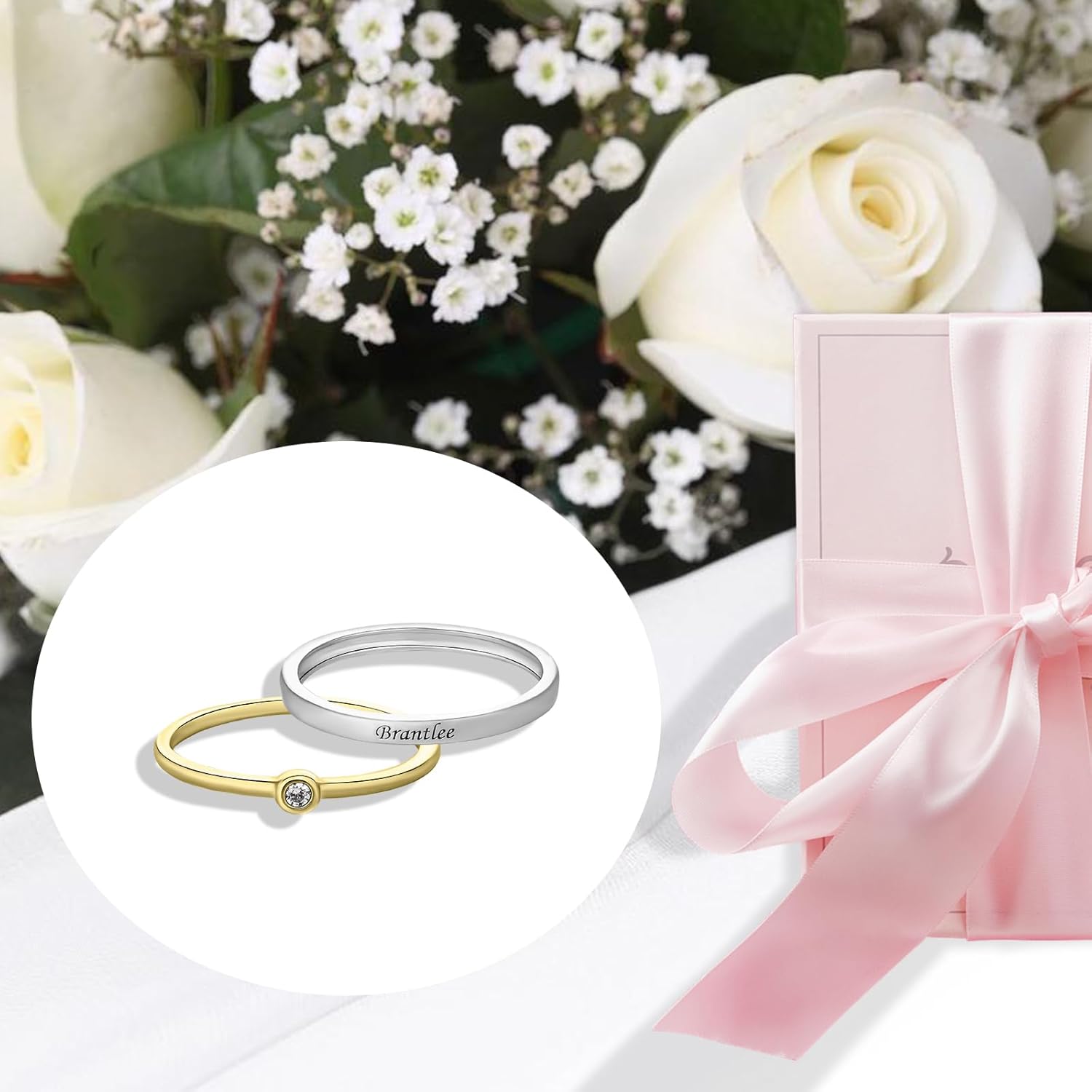 Promise Rings for Her Custom Engraved Birthstone Ring for Women Wife Mother Rings Custom Name Rings for Christmas Engagement Anniversary & Friendship Gifts (2-4 Rings)