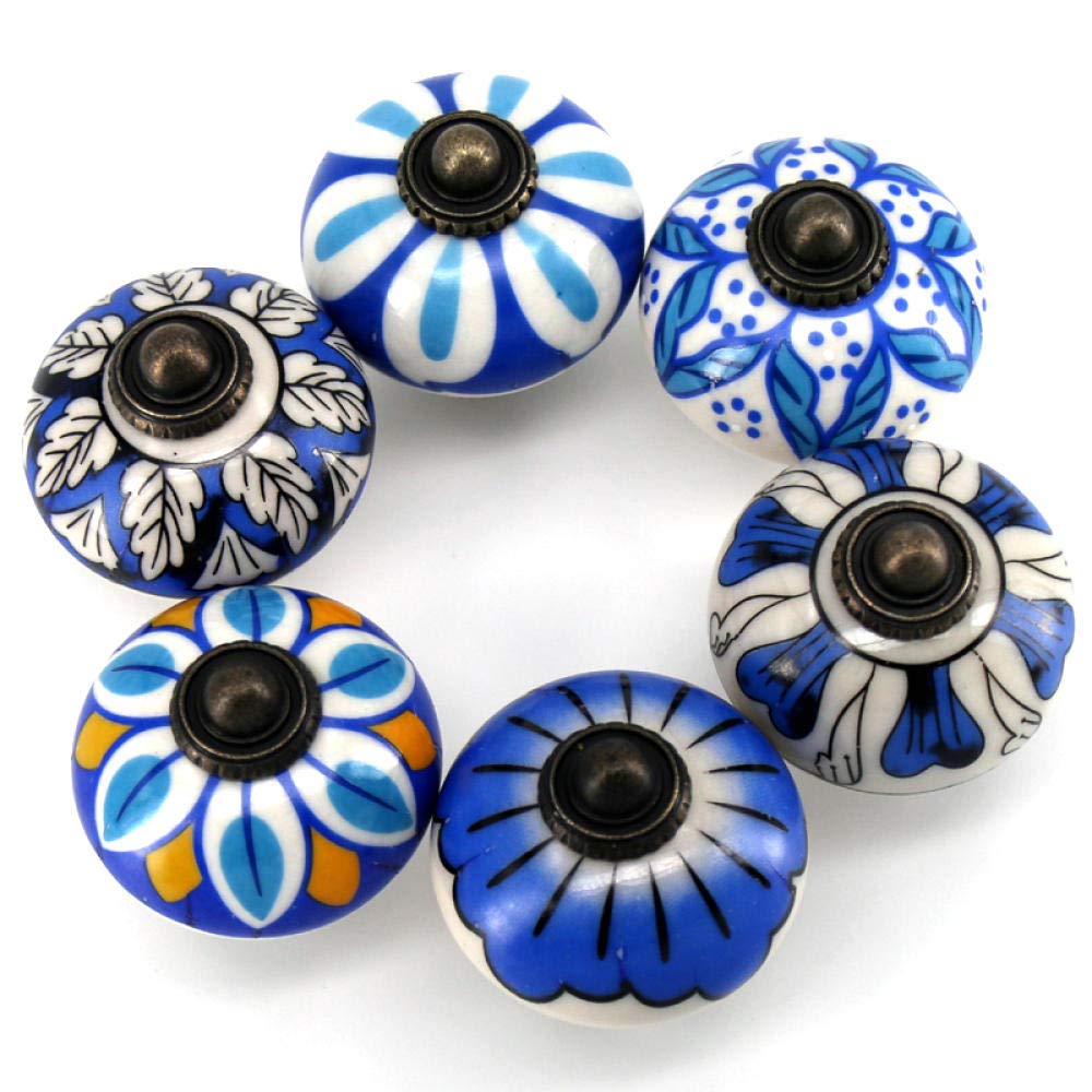 Boutons de porte en céramique 6 pièces : poignées de meuble peintes à la main ronde