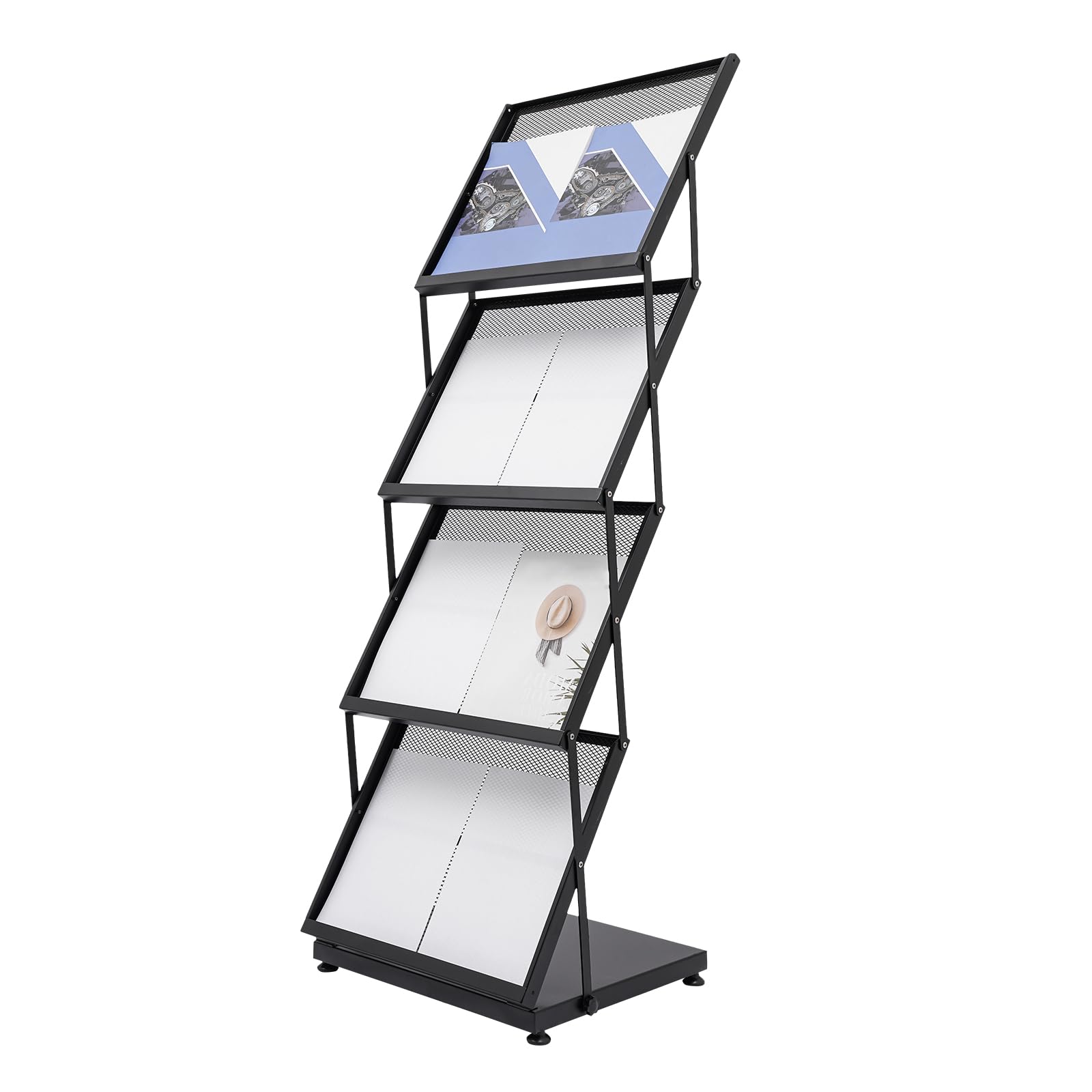 Falt Prospektständer A3 4 stufige Faltbare Stehend Prospekthalter Bodenprospektständer Hochformat Kataloghalter für Haus Büro Ständer Messe 46x37x132cm