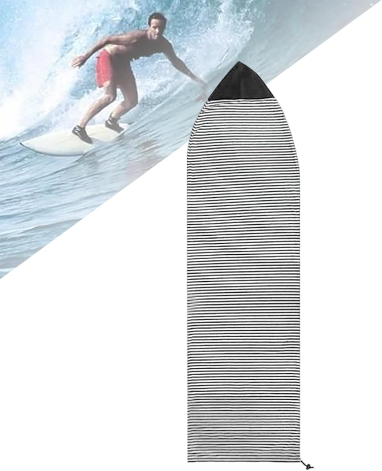 Surfboard Sock Cover for Channel Islands CI Fish 2016-2026,Stretch Stripe Surfboard Bag with Reinforced Nose, Protective Sleeve for Shortboard Longboard Fish Board