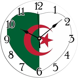 World Traveler Wall Clock Algeria Flag PVC Wall Clock Algeria Heart Shape Love Home Decorations Clocks Silent Non-Ticking Battery Clock for Living Room 10x10in Great