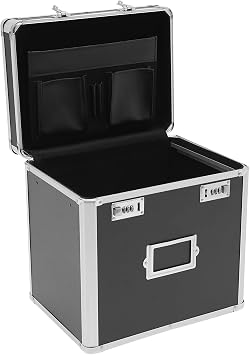 Portable File Organizer Box Locking File Storage Chest with Combination Locks & Handle, Letter/Legal Tote Box for Filing Office Documents Black