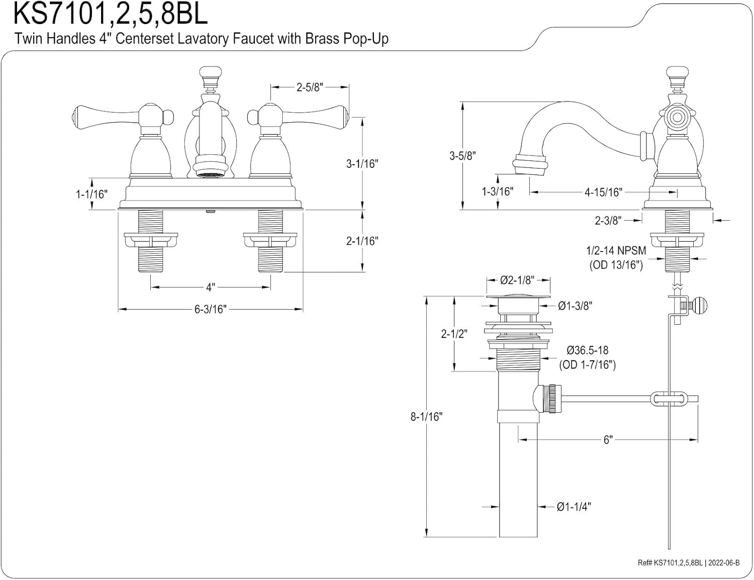Kingston Brass KS7101BL 4 in. Centerset Bathroom Faucet, Polished Chrome