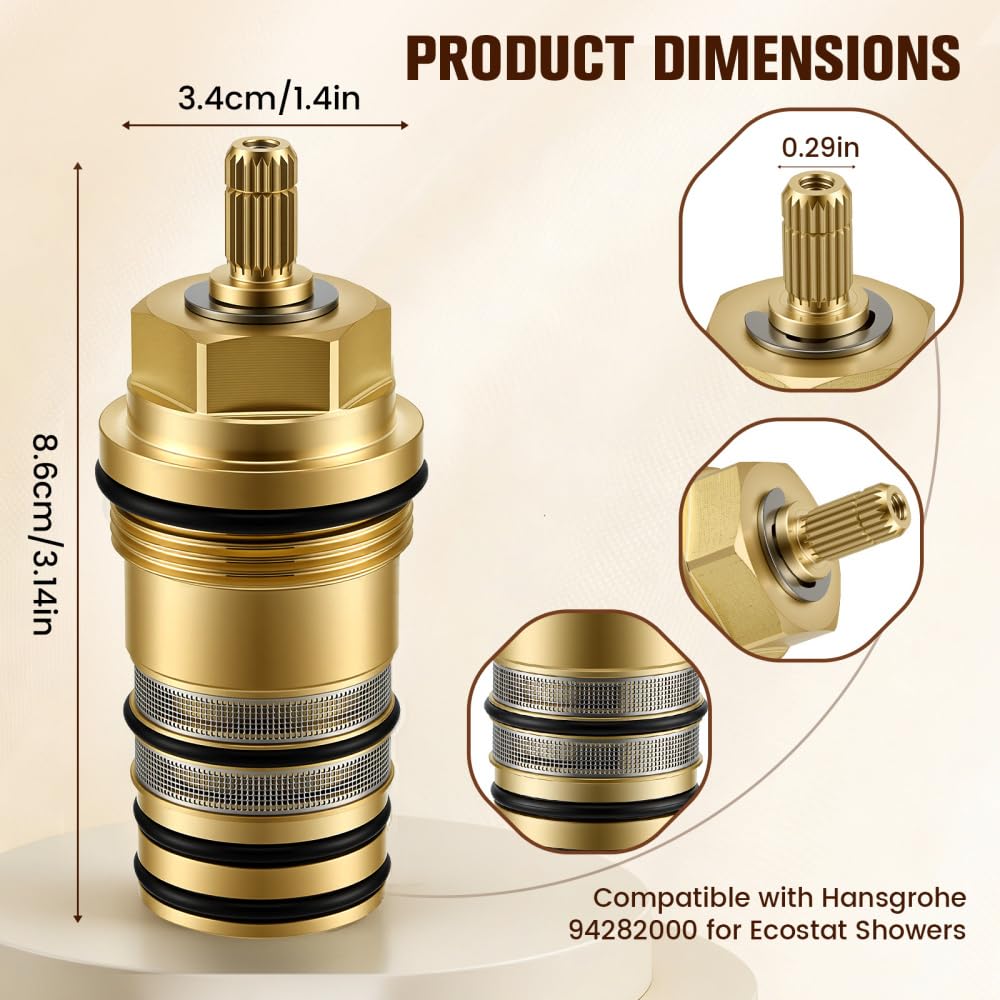 94282000 Unité de Contrôle de la Température, Cartouche Thermostatique 3/4 Pouce, Compatible avec Hansgrohe 94282000, Remplaçant la Vanne pour Mitigeur de Douche et Baignoire 2 ou 3 Trous