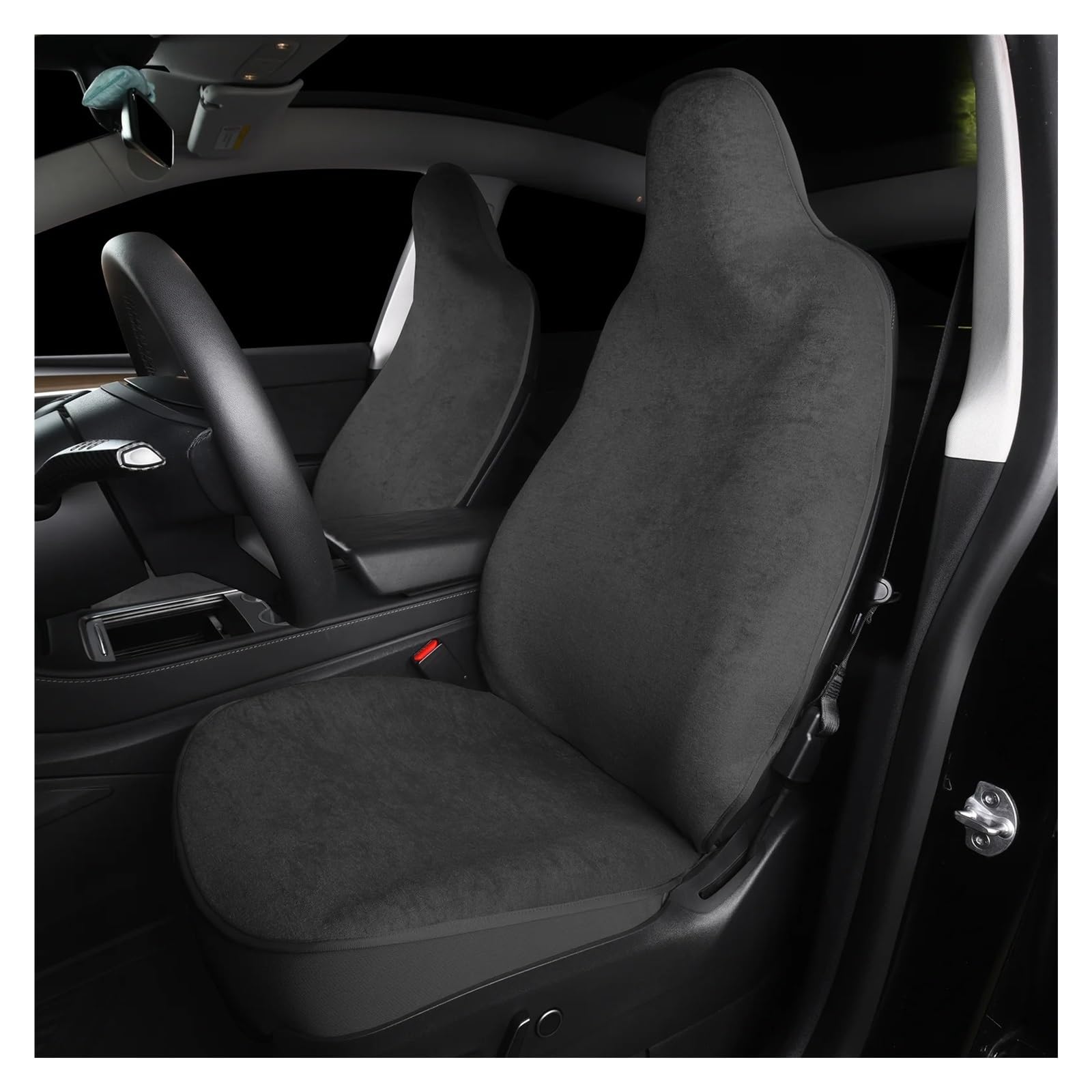 Für Tesla Für Model 3 / Y Sitzbezug Vordersitze Bezug Polyesterfaser Frühling Sommer Weiß/Schwarz 4mm Dick Vordersitze Schonbezug(Black 2pcs)
