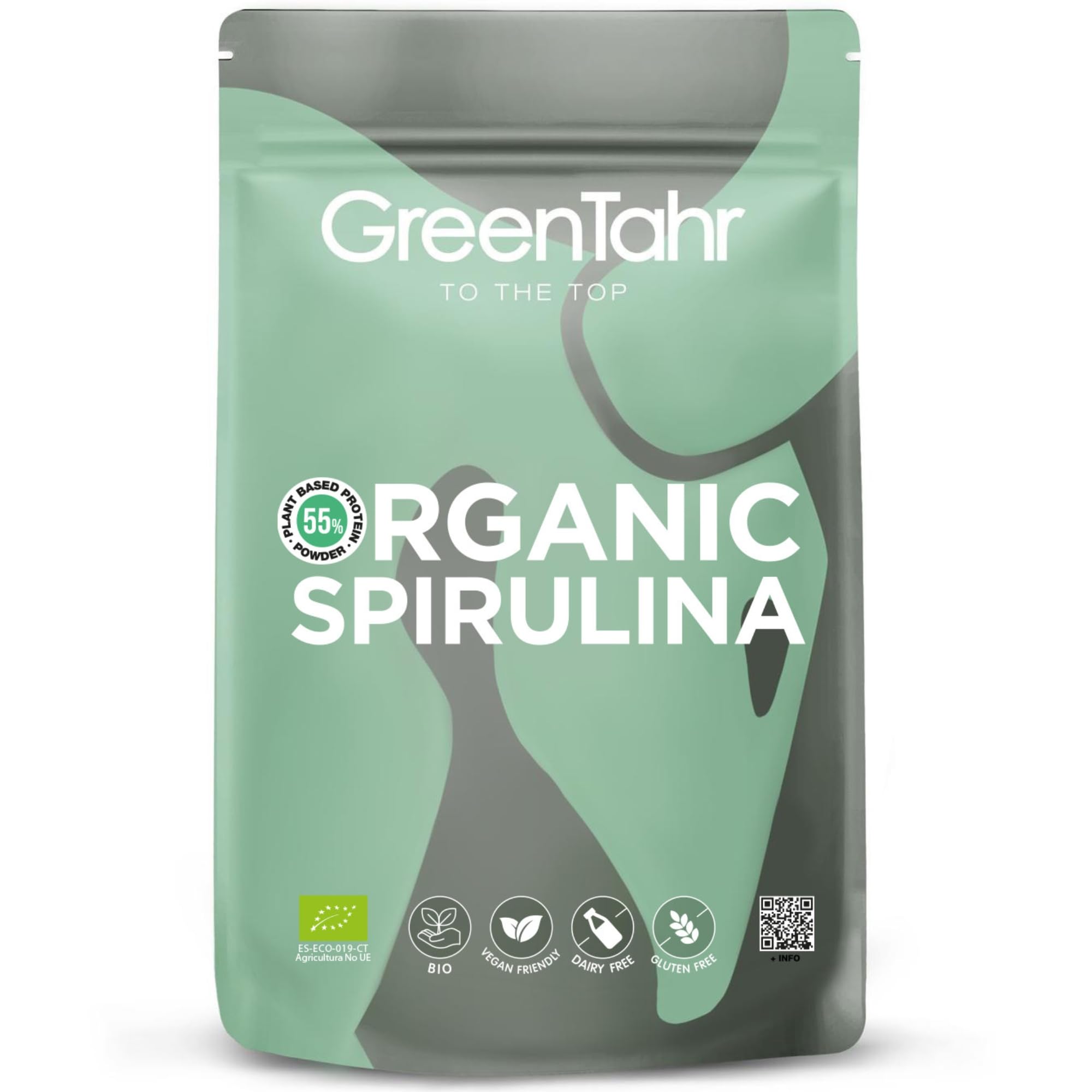 Green Tahr Espirulina en Polvo Ecológica 750g, 100% Alga Spirulina Apta para Veganos, Sin Gluten, Sin Aditivos, Alto Contenido en Proteínas 55%