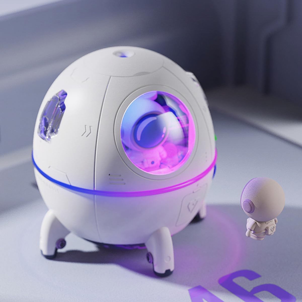 Humidificador de Aire para Bebés Luz Nocturna Colorida Diseño Nave Espacial Capacidad 220ml Silencioso para Dormitorio y Oficina