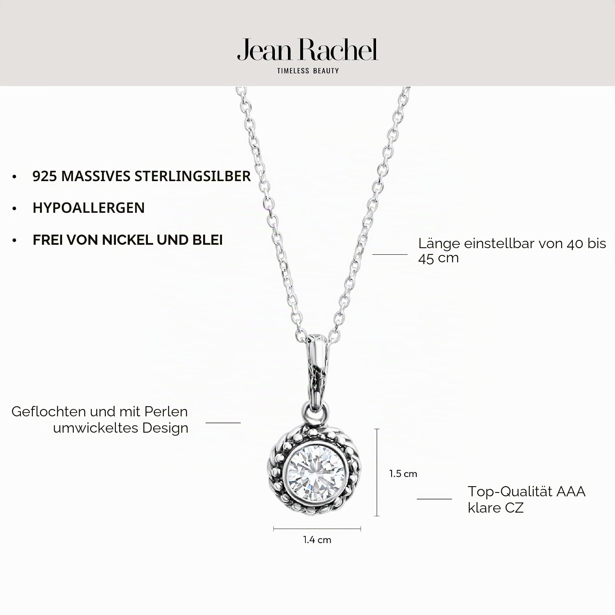 Halskette aus 925er-Sterlingsilber für Damen – Perlenseil mit Zirkonia, Vintage-Design, hypoallergen, blei- und nickelfrei, handgefertigte Statement-Halskette von Jean Rachel Jewelry