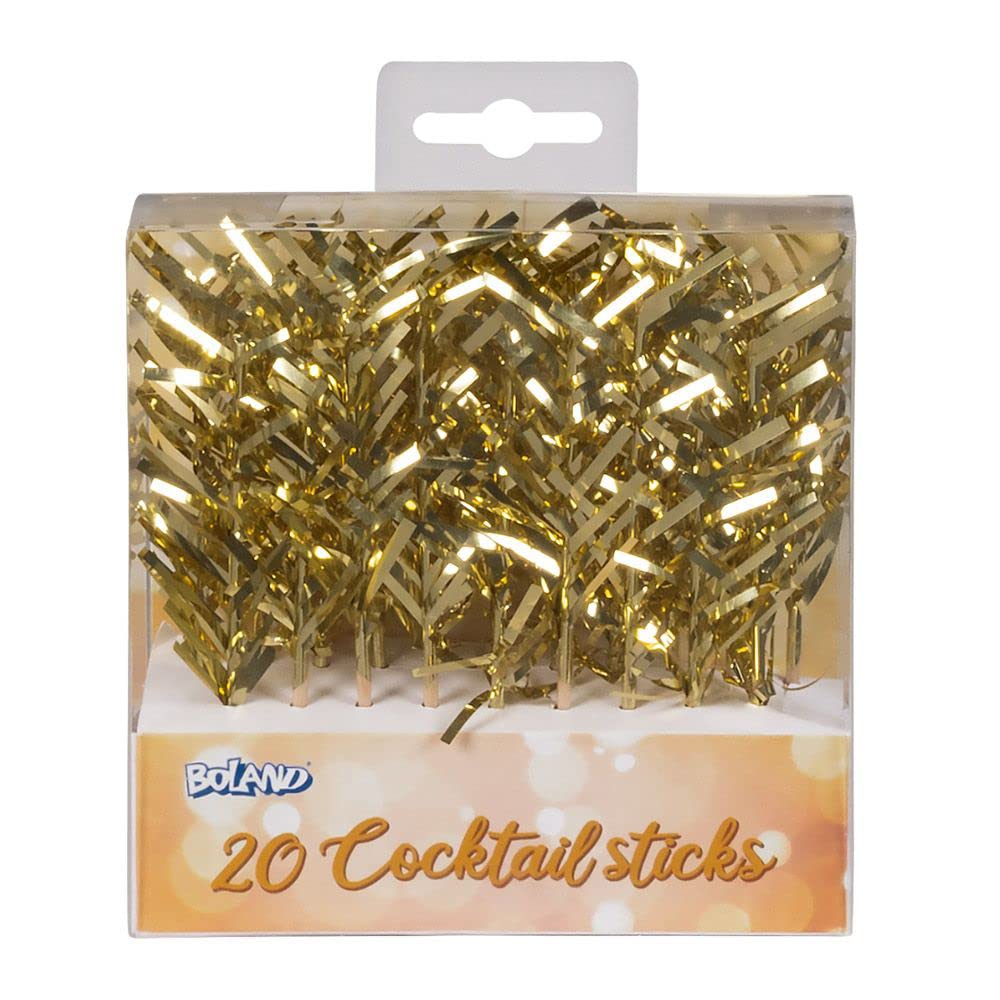 Boland - Cocktail skewers, pack of 20, length 10 cm, made of foil and wood, decorative picks, shiny decoration, party, buffet, finger food, carnival, theme party