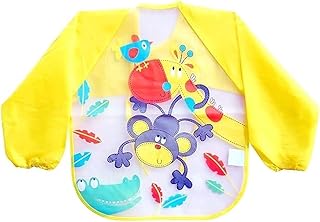 مريلة أطفال مقاومة للماء بأكمام كاملة من ذا ليتل لووكرز، مع أربطة روب ومطبوعات رائعة | قابلة للغسل وسريعة الجفاف ومصنوعة من PVC لحديثي الولادة/الرضع/الأطفال (6-36 شهرا) - 1 قطعة