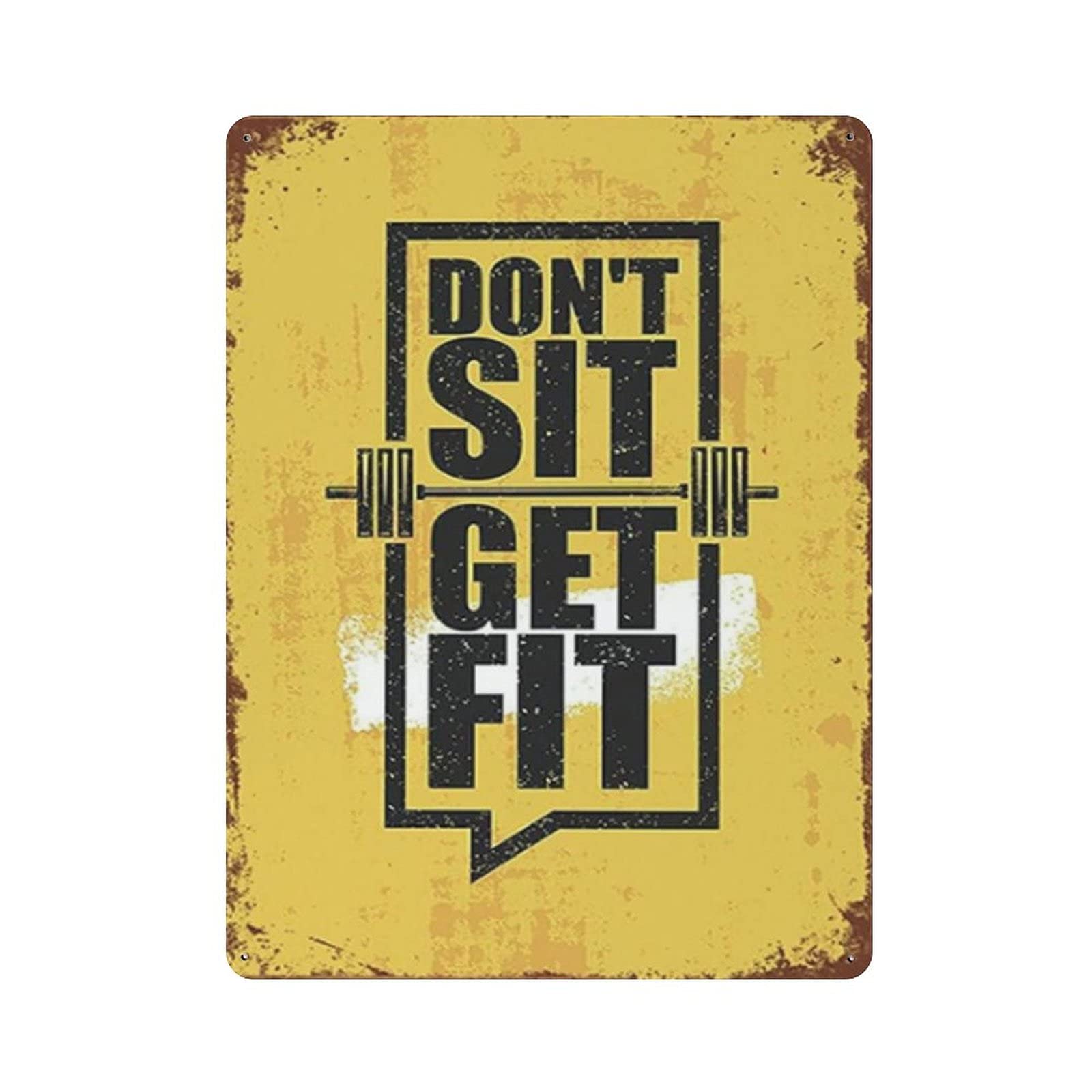 Metal Tin Sign Gym Don't Sit Get Fit Vintage Tin Poster Metal Sign Wall Decoration Country Kitchen Home Garage Decor 16"x12"