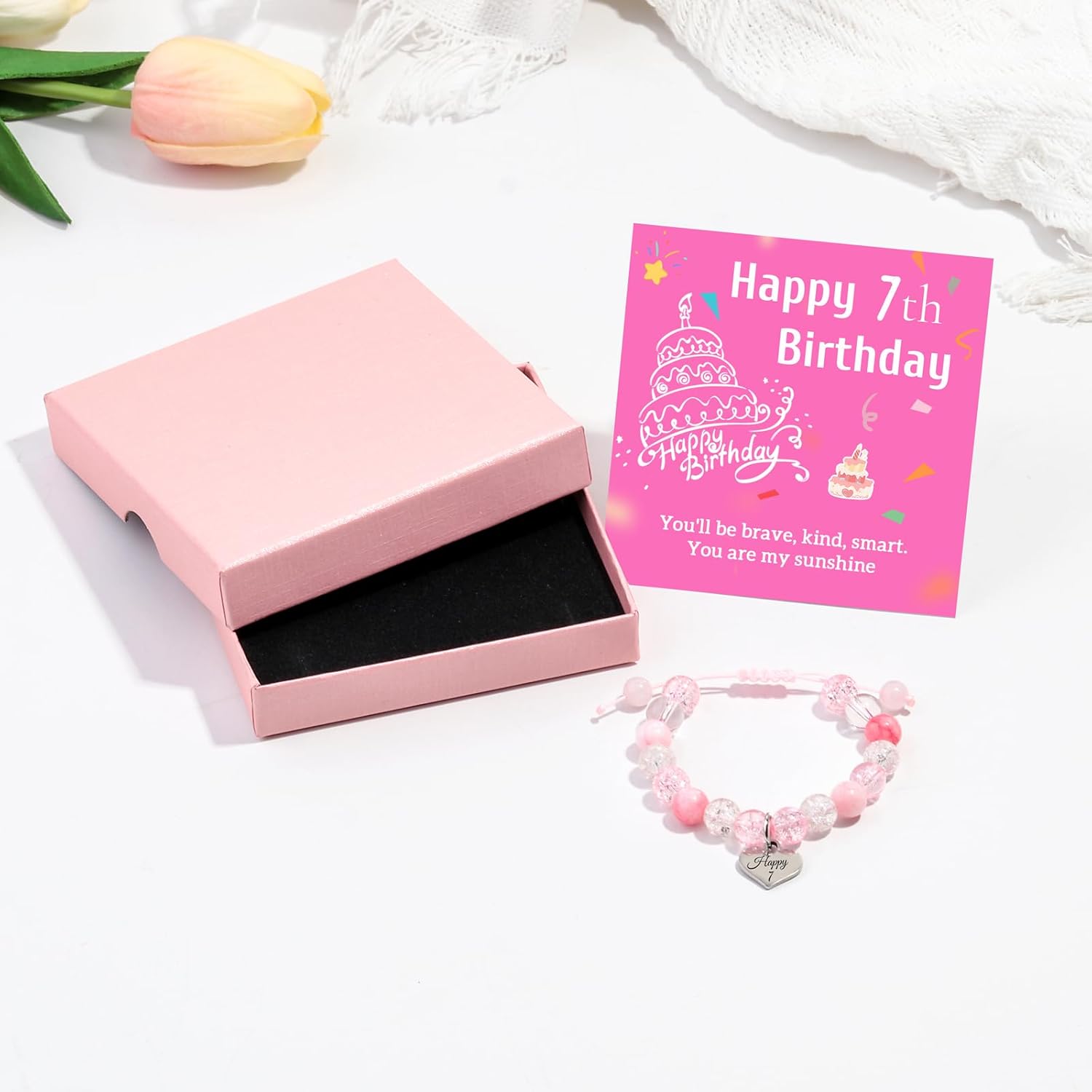 Birthday Bracelets Gifts for 1 2 3 4 5 6 7 8 Year Old Girls, Pink and white crystals Heart Charms Bracelets, Birthday Gifts for Girls Daughter Granddaughter Niece - Image 8