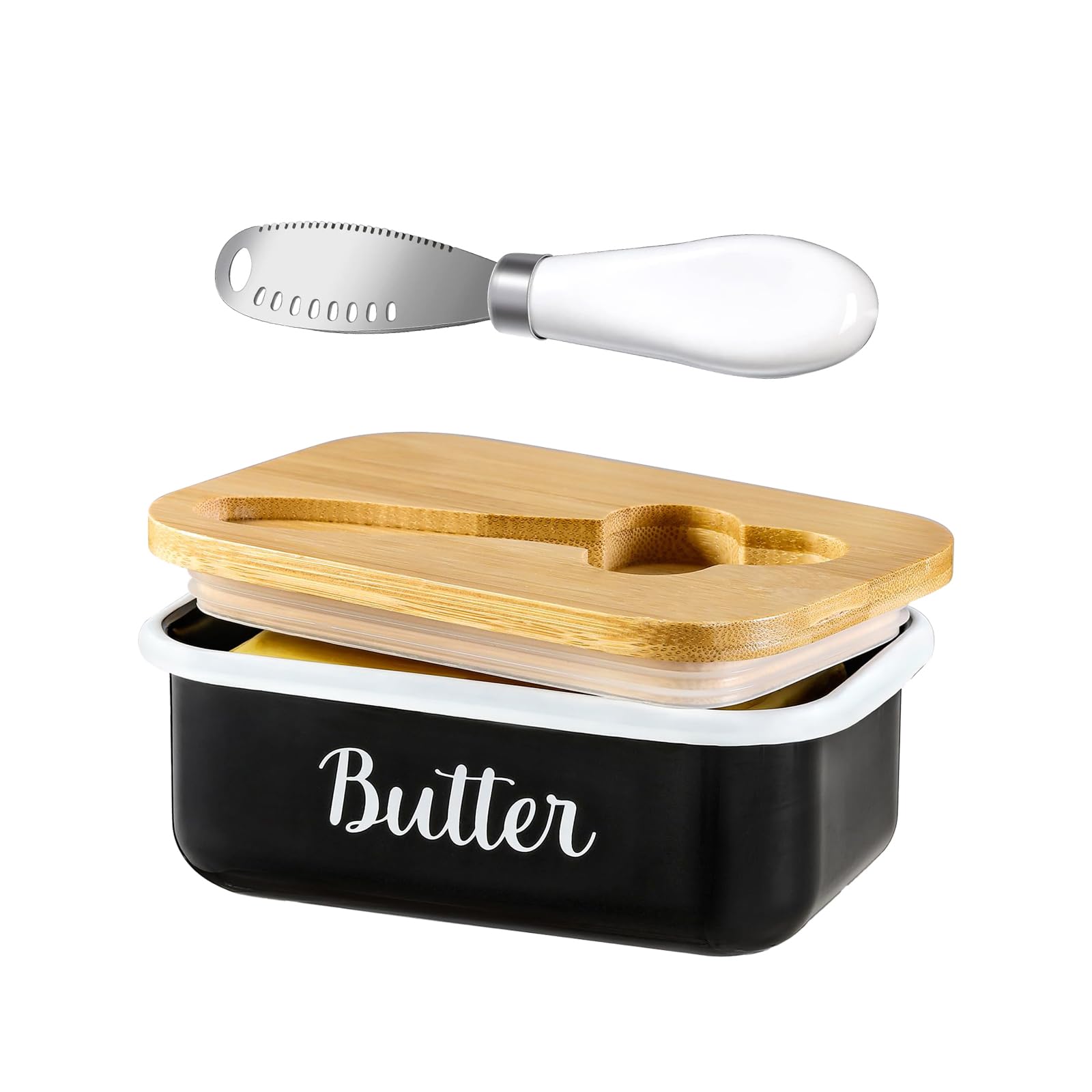 Butter Dish with Lid,Metal Butter Keeper with Stainless Steel Multipurpose Butter Knife,Lightweight Unbreakable Butter Container for Countertop Upgrade Double Silicone Seal